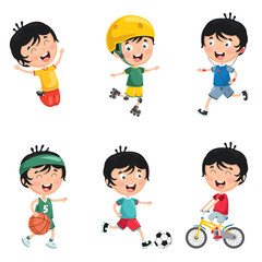 Vector Illustration Of Kids Daily Routine Activities