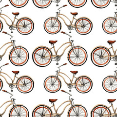 watercolor illustration, city bike, seamless pattern