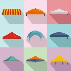 Tent icons set. Flat set of 9 tent vector icons for web isolated on white background