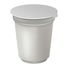 Yogurt box with foil cover mockup. Realistic illustration of yogurt box with foil cover vector mockup for web design isolated on white background