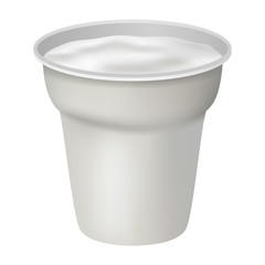 Open white yogurt mockup. Realistic illustration of open white yogurt vector mockup for web design isolated on white background