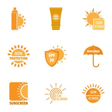 Sunscreen Icons Set. Simple Set Of 9 Sunscreen Vector Icons For Web Isolated On White Background