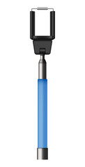 Blue selfie stick mockup. Realistic illustration of blue selfie stick vector mockup for web design isolated on white background