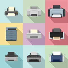 Office technician icons set. Flat set of 9 office technician vector icons for web isolated on white background