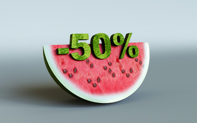 3D rendering; watermelon and 50%