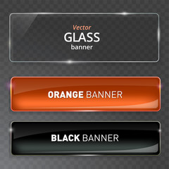 Glass plates set. Vector glass banners on transparent background.