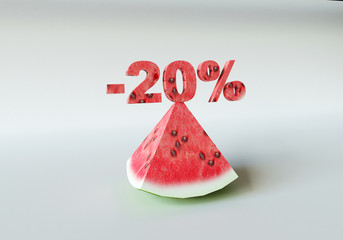 3D rendering; A piece of watermelon and 20%