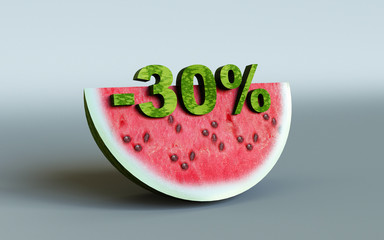 3D rendering; watermelon and 30%
