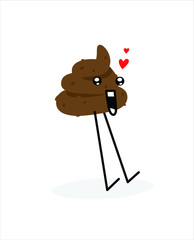 Illustration of a piece of turd. Vector illustration. Image is isolated on white background. Emotion shit. Brand for the company. Symbol, emblem. Mascot. Brown cute character.  