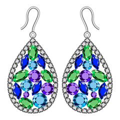 Gemstones earrings mockup. Realistic illustration of gemstones earrings vector mockup for web design isolated on white background