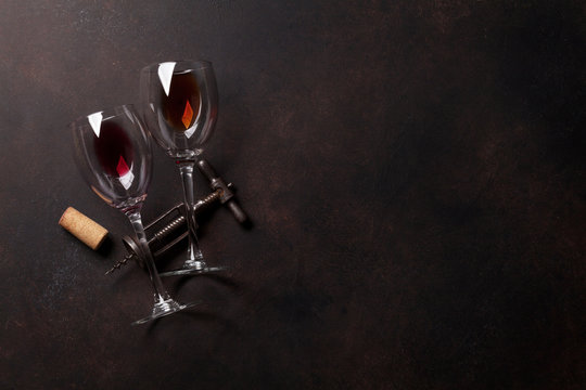 Wine glasses and corkscrew