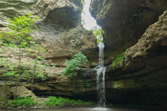 Famous Moldovan waterfalls in the Saharna, Rezina region, Republic of Moldova seen on a bright sunny summer day