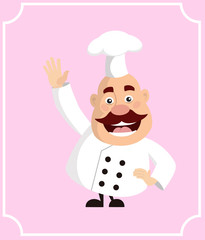 Fat Cartoon Chef waving hand Flat Vector Illustration Design