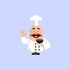 Fat Cartoon Chef tasty dish Flat Vector Illustration Design