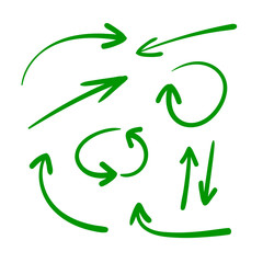 Vector Set of Hand Drawn Arrows, Green  Arrows Background, Directional Signs.