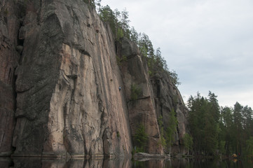 Granite rocks near the forest lake