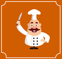 Fat Cartoon Chef holding knife Flat Vector Illustration Design
