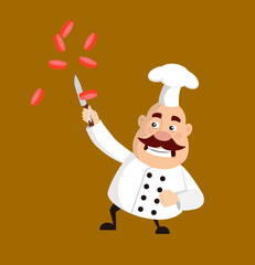 Fat Cartoon Chef cutting vegetables Flat Vector Illustration Design