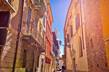 Fototapeta na wymiar Colorful street of Verona in sun haze view