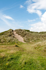 Fototapeta na wymiar Summertime sand dunes along the coastline of Wales.