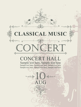 Vector poster for a concert of classical music with place for text on abstract background with violin