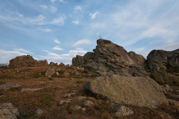 Christian cross on top of Sinyukha mountain, Kolyvan ridge - a mountain ridge in the north-west of the Altai Mountains, in the Altai Territory of Russia