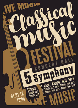 Vector poster for a festival of classical music with violin, handwritten inscription and place for text