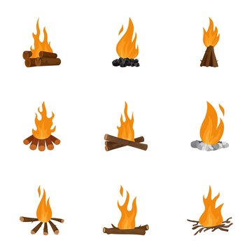 Bonfire icons set. Cartoon set of 9 bonfire vector icons for web isolated on white background
