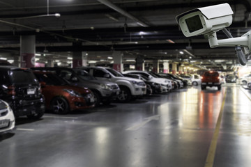 CCTV camera security in Parking garage In the mall for background.