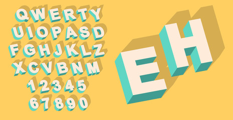 Vector of Vintage type alphabet with 3d threedimentional effect and shadow with flat colors