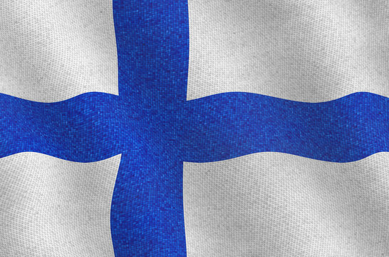 Illustraion of a flying Finnish Flag with a fabric pattern