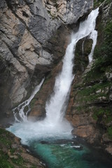 Obraz premium Savica waterfall in Triglav National Park, Slovenia, near the lake of Bohinj