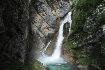 Fototapeta na wymiar Savica waterfall in Triglav National Park, Slovenia, near the lake of Bohinj