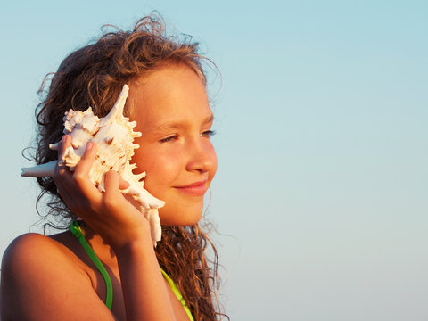 Girl on sea background