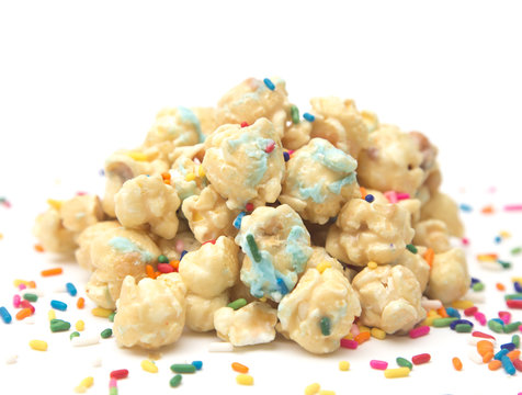 Caramel Popcorn With Blue Drizzle And Sprinkles