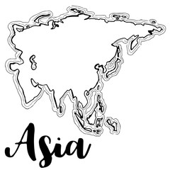 Hand drawn Asia map sketch,vector illustration