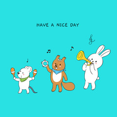 Obraz na płótnie Canvas Cartoon cute animals playing music vector.