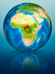 Central Africa on Earth on reflective surface
