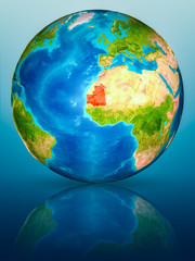 Mauritania on Earth on reflective surface