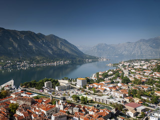 kotor old town and fjord landscape view in montenegro