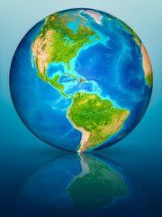 Haiti on Earth on reflective surface