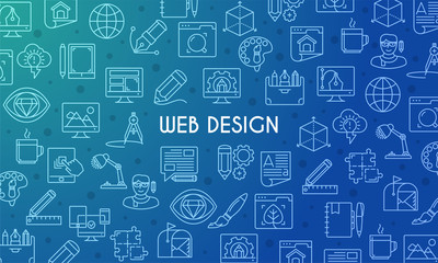 Web Design banner. Design template with thin line icons on theme creativity, interface, business and startup. Vector illustration