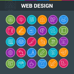 Web Design colorful icon set. Modern icons on theme creativity, interface, business and startup. Vector illustration