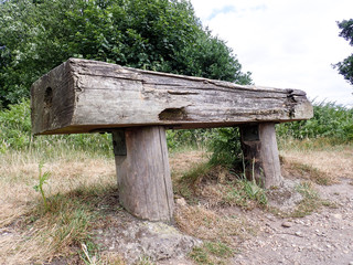 Wooden seat on Chorleywood Common, Hertfordshire