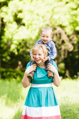 Mother holds the son