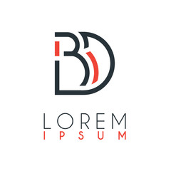 Fototapeta premium The logo between the letter B and letter D or BD with a certain distance and connected by orange and gray color