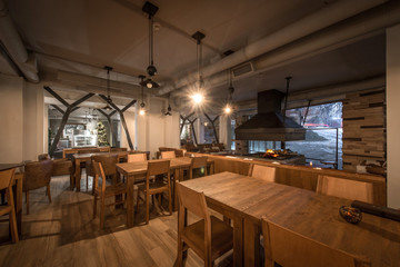 Chairs and tables in restaurant or hotel lobby bar