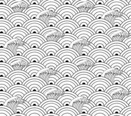 Fototapeta na wymiar Vector Seamless Pattern, Oriental Waves Outline Background.