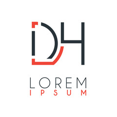 The logo between the letter D and letter H or DH with a certain distance and connected by orange and gray color