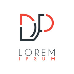 The logo between the letter D and letter P or DP with a certain distance and connected by orange and gray color